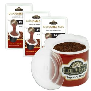 fill 'n brew individual disposable coffee pod cups, use with keurig k-cup coffee makers, 72-count fillable cups, filters & lids, black