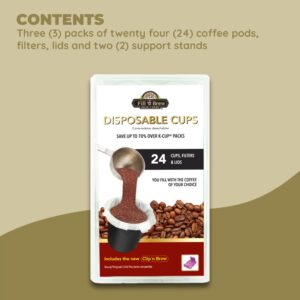 Fill 'n Brew Individual Disposable Coffee Pod Cups, Use with Keurig K-Cup Coffee Makers, 72-Count Fillable Cups, Filters & Lids, Black