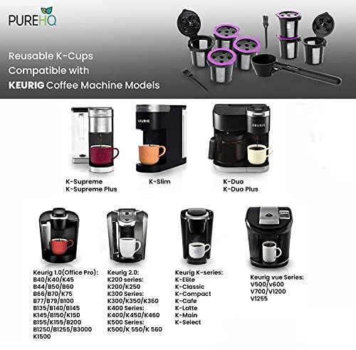 4 Reusable K Cups for Keurig Supreme, K Supreme Plus, K Slim, Keurig Classic by PureHQ - Refillable Kcup for Keurig Supreme Coffee Maker - MultiStream Coffee Pods Filter