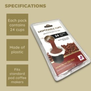 Fill 'n Brew Individual Disposable Coffee Pod Cups, Use with K-Cup Coffee Makers, 24-Count Fillable Cups, Filters & Lids