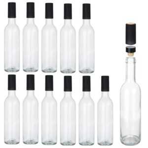 encheng 12 oz glass bottles with cork lids,home brewing bottles juicing bottles with caps shrink capsules,clear beveage bottles for sparkling wine,kefir,food storage,leak proof,dishware safe,12pack