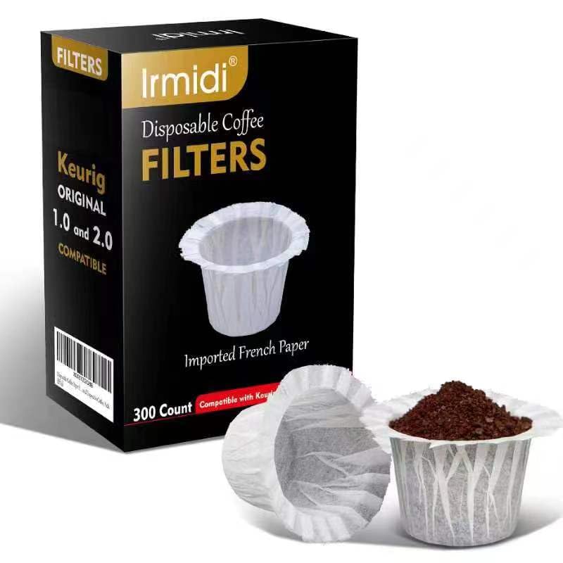 Irmidi K Cup Filters,300 Count Disposable Coffee Paper Filters Compatible with Keurig Brewers Single Serve 1.0 and 2.0, Use with Reusable K Cup Coffee Pods