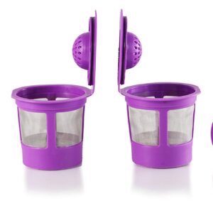 K&J Reusable Filter Cups Compatible with Keurig 1.0 K-Cups - Includes Freedom Clip for Compatibility With Keurig 2.0 Machines (4-Pack, Purple)