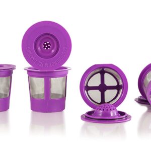 K&J Reusable Filter Cups Compatible with Keurig 1.0 K-Cups - Includes Freedom Clip for Compatibility With Keurig 2.0 Machines (4-Pack, Purple)