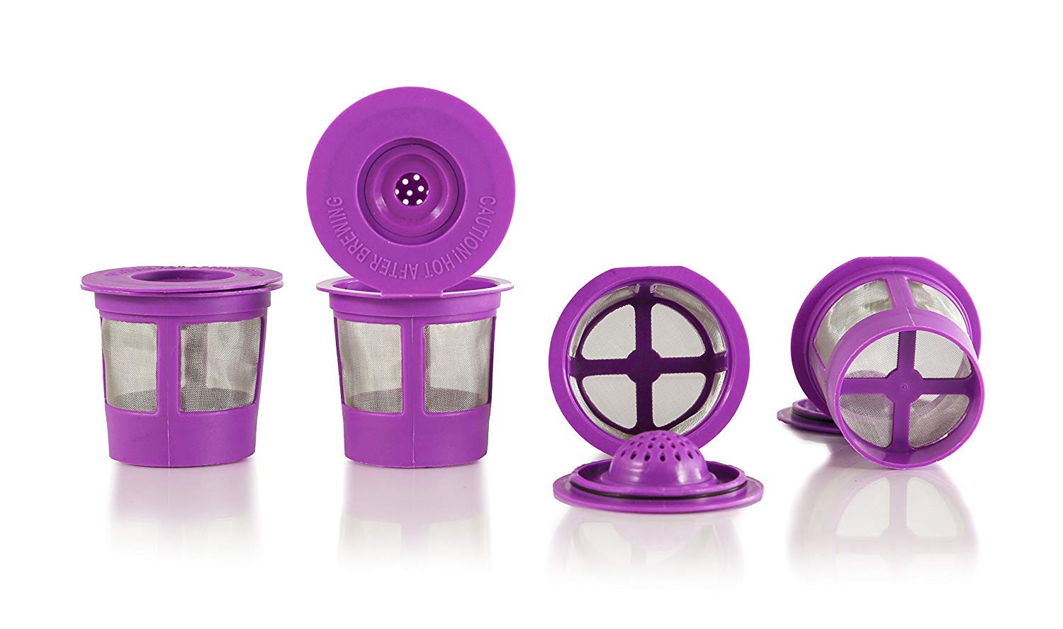 K&J Reusable Filter Cups Compatible with Keurig 1.0 K-Cups - Includes Freedom Clip for Compatibility With Keurig 2.0 Machines (4-Pack, Purple)