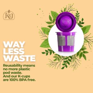 K&J Reusable Filter Cups Compatible with Keurig 1.0 K-Cups - Includes Freedom Clip for Compatibility With Keurig 2.0 Machines (4-Pack, Purple)