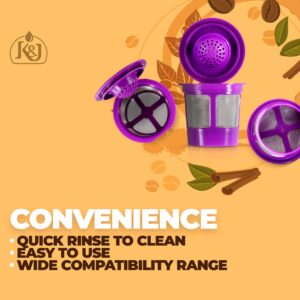 K&J Reusable Filter Cups Compatible with Keurig 1.0 K-Cups - Includes Freedom Clip for Compatibility With Keurig 2.0 Machines (4-Pack, Purple)