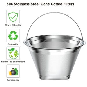 Stainless Steel Reusable Coffee Filter Compatible with Ninja Coffee Maker, 4 Cone Coffee Filters Coffee Basket, Permanent Coffee filters fit for Ninja CFP201 CFP300