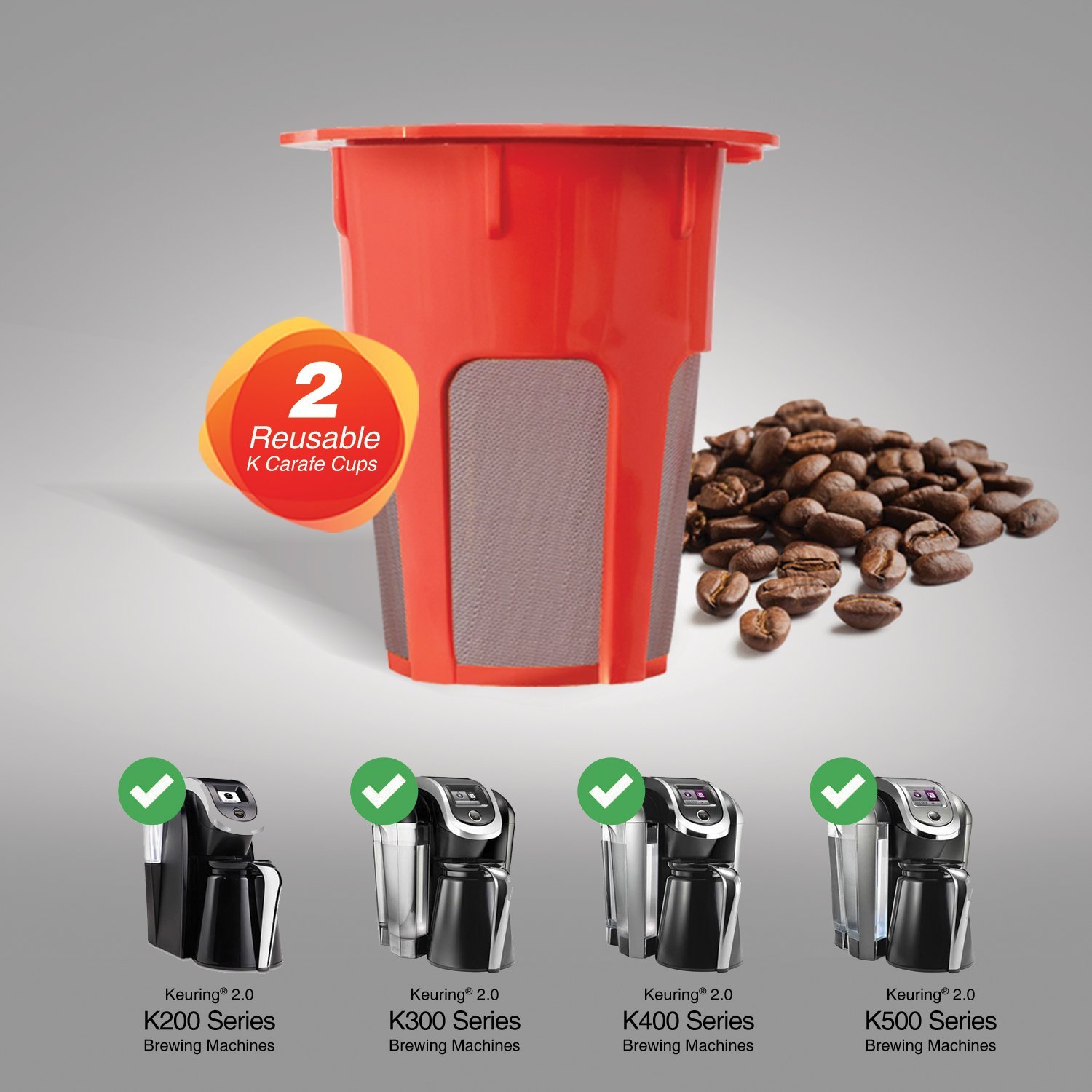 Housewares Solutions 2 Refillable/Reusable Carafe K Cup Filters for Keurig 2.0, K200, K300, K400, K500 Series of Brewing Machines