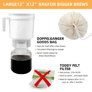 organic cotton cold brew coffee bag For Toddy, OXO Systems, Cold Brew Makers, and Mason Jars - cold brew bags reusable(Large 12" x 12")-2 pack