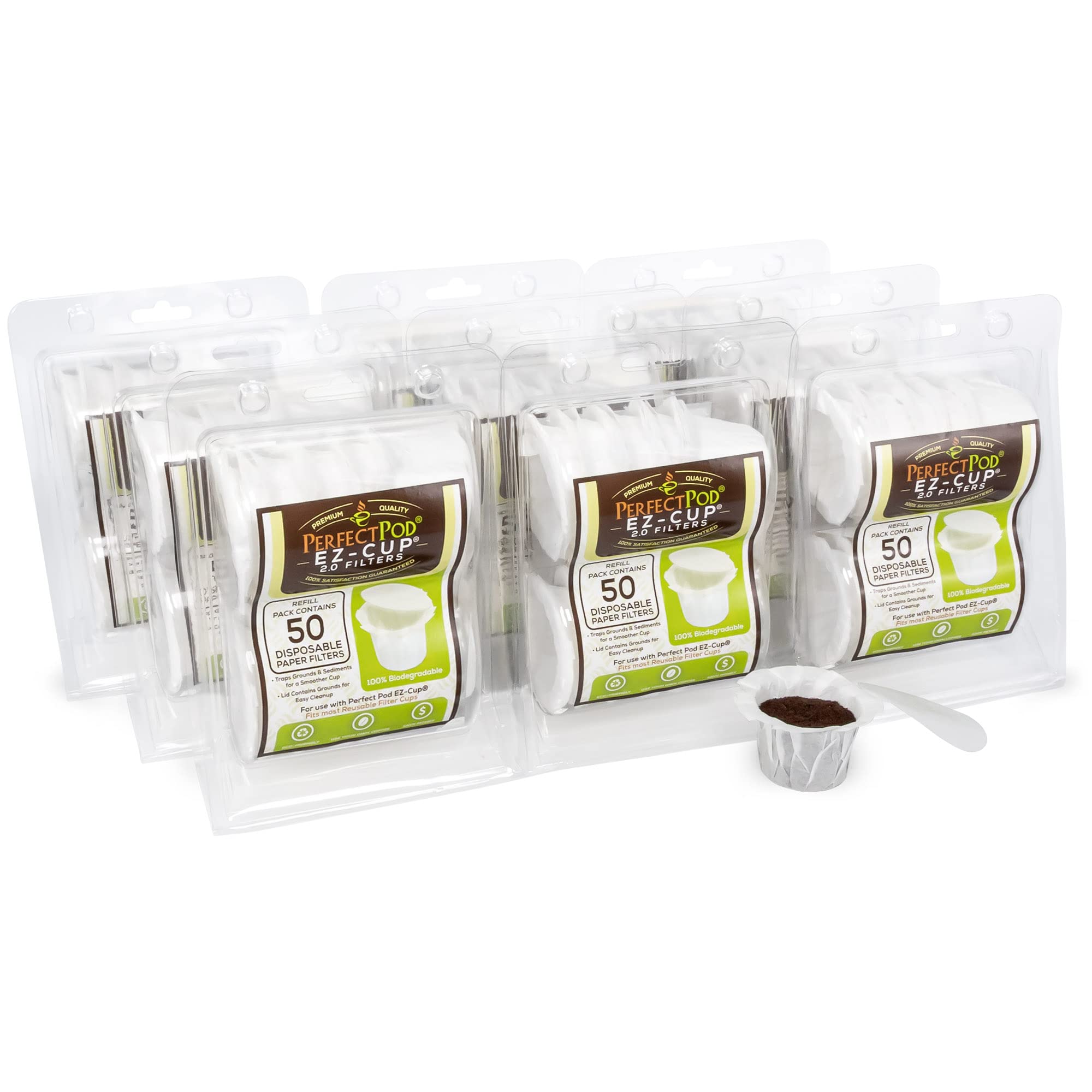 Perfect Pod EZ-Cup Paper Coffee Filters with Patented Lid for Single-Serve Coffee Brewers and Coffee Pods, Compatible with Keurig, 9-Pack (450 Filters)