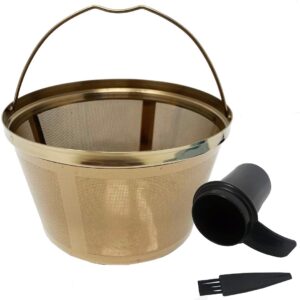 goldtone stainless steel coffee filter - 8-12 cup basket reusable metal filter for mr. coffee and black and decker machines - includes scoop and brush