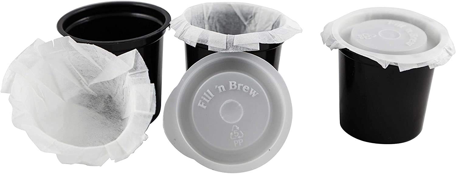 Fill 'n Brew Individual Disposable Coffee Pods for use with Coffee Makers: 24 fillable coffee pods, filters & lids