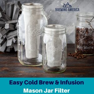 Wide Mouth Mason Jar Lids and 1 Quart Filter for Cold Brew Coffee - 4-pack American-made No-Leak Lids and Quality Stainless Steel Filter