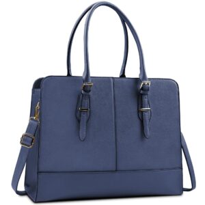 laptop bag for women leather work tote 15.6 inch laptop for computer bag waterproof business office professional large capacity handbag shoulder bag blue