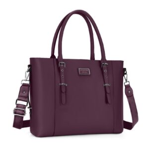 mosiso pu leather laptop tote bag for women (15-16 inch), plum