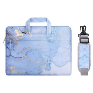 mosiso laptop shoulder bag compatible with macbook pro 16 inch 2023-2019 m2 a2780 m1 a2485 pro/max a2141/pro 15 a1398,15-15.6 inch notebook, polyester watercolor marble carrying briefcase, blue