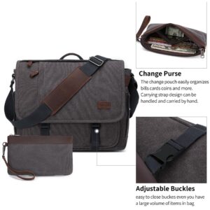 Nerlion Messenger Bag for Men 17-17.3 Inch Laptop Bag Canvas Water-resistant Computer Bag Shoulder Bag Work Briefcase Bookbag for College (Gray)