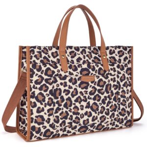 Missnine Laptop Tote Bag Canvas Laptop Bag 15.6 inch Work Shoulder Bags Casual Briefcase Handbag for Travel, Office, School (Leopard Print)