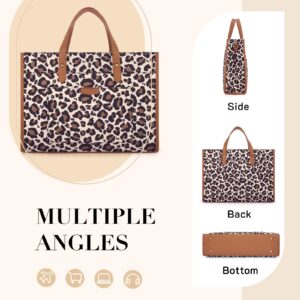 Missnine Laptop Tote Bag Canvas Laptop Bag 15.6 inch Work Shoulder Bags Casual Briefcase Handbag for Travel, Office, School (Leopard Print)