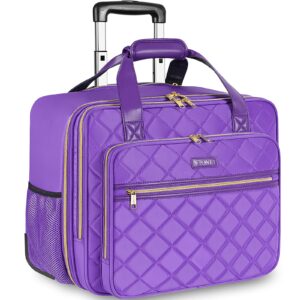 ytonet rolling briefcase for women, 17.3 inch large rolling laptop bag with wheels, water resistant stylish overnight computer bag for work travel college business wife mom teacher, purple