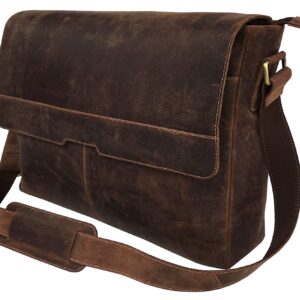 18 inch Vintage Leather Full Flap Messenger Handmade Bag Laptop Bag Satchel Bag Padded Messenger Bag Brown (messenger brown) (brown)