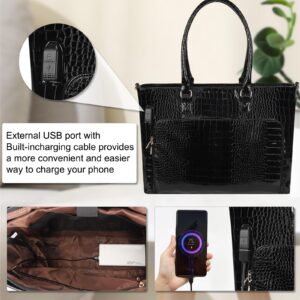 Laptop Tote Bag for Women 17.3 Inch Waterproof Leather Large Laptop Bag Business Office Work Briefcase Stylish Computer Bags Handbag Satchel Shoulder Bag with USB Charging Port