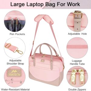 MATEIN 17 Inch Laptop Bag, Large Waterproof Laptop Carrying Case with Adjustable Handle, Cute Pink Briefcase Shoulder Messenger Bag Professional Work Computer Bag for Women Office College Travel, Pink