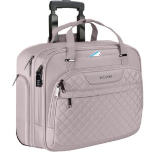 empsign rolling laptop bag women with wheels, rolling briefcase for women fits up to 15.6 inch laptop briefcase on wheels, water-repellent overnight rolling computer bag with rfid pockets, grey pink