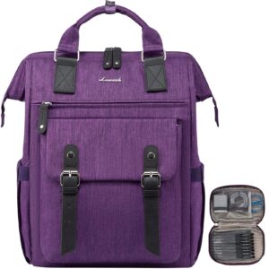 LOVEVOOK 15.6 inch Laptop Backpack for Women, Teacher Nurse Work Travel Backpacks Purse,Computer Bag with USB Charging Port, Purple