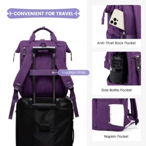 LOVEVOOK 15.6 inch Laptop Backpack for Women, Teacher Nurse Work Travel Backpacks Purse,Computer Bag with USB Charging Port, Purple