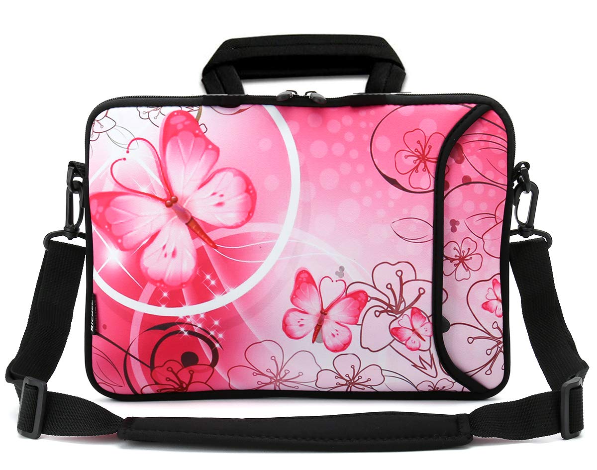 RICHEN 17 inch Laptop Shoulder Bag Carrying Case PC Cover Pouch with Handle Fits 15.6/16/17/17.3/17.4 inch Notebook (16-17.3 inch, Pink Butterfly)