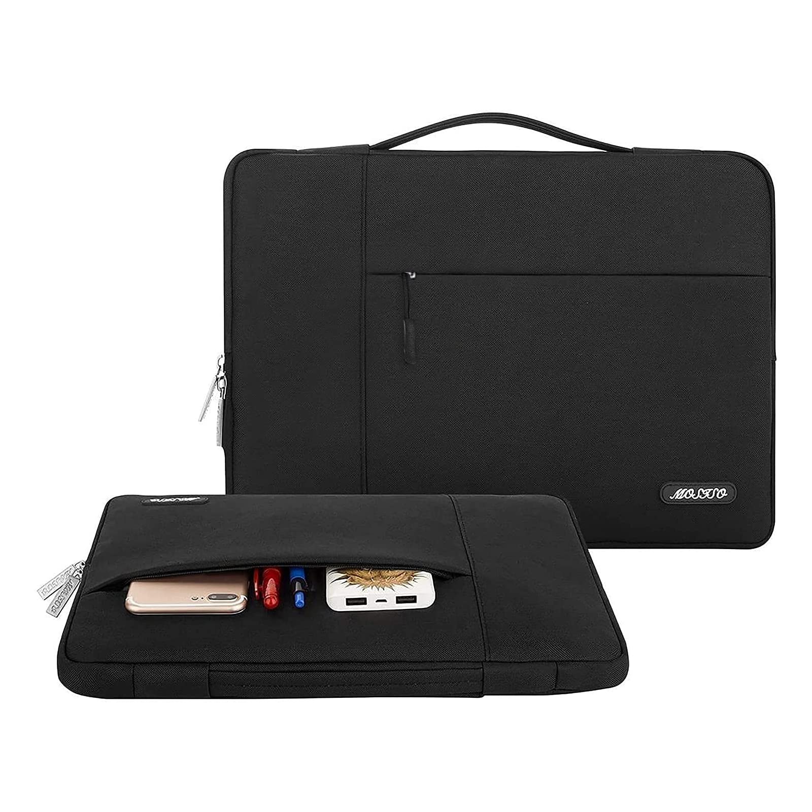 MOSISO Laptop Sleeve Compatible with MacBook Air/Pro, 13-13.3 inch Notebook, Compatible with MacBook Pro 14 inch M3 M2 M1 Chip Pro Max 2024-2021, Polyester Multifunctional Briefcase Bag, Black