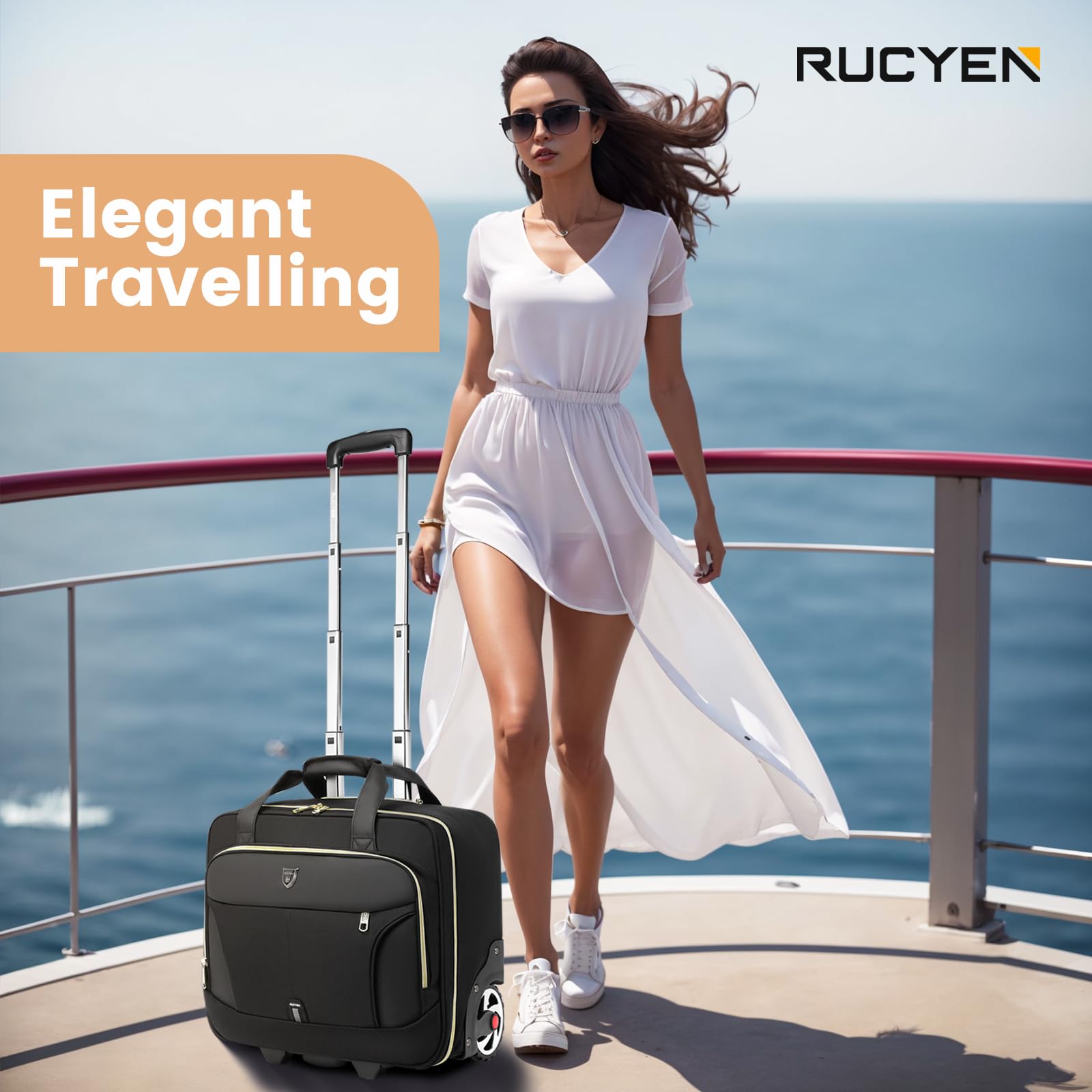 RUCYEN Rolling Laptop Bag, 17.3 inch Rolling Briefcase for Men & Women,Laptop Briefcase on Wheels, Overnight Bags Carry On Bag, for Business Travel