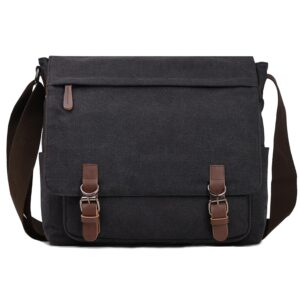 Canvas Messenger Bag for Men Women,Travel Satchel Shoulder bag 15.6 Inch Laptop Bags Business (Black)