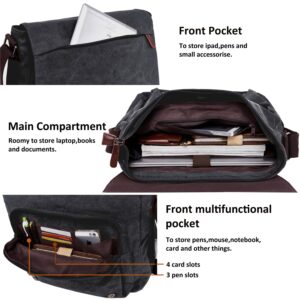 Canvas Messenger Bag for Men Women,Travel Satchel Shoulder bag 15.6 Inch Laptop Bags Business (Black)