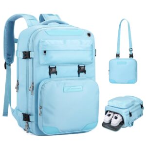 maelstrom travel backpack for women men,35l laptop backpack fits 17-inch laptop,waterproof carry on backpack for airplanes with detachable crossbody bag&shoe compartment,light blue, large