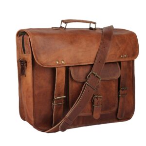 The Vintage Stuff 16" Handmade Leather Travel Messenger Office Crossbody Bag Laptop Briefcase College Satchel Computer Best Bag for Men and women Brown