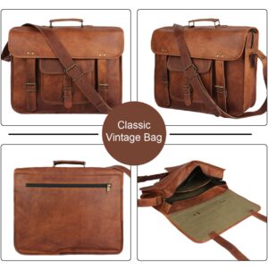 The Vintage Stuff 16" Handmade Leather Travel Messenger Office Crossbody Bag Laptop Briefcase College Satchel Computer Best Bag for Men and women Brown