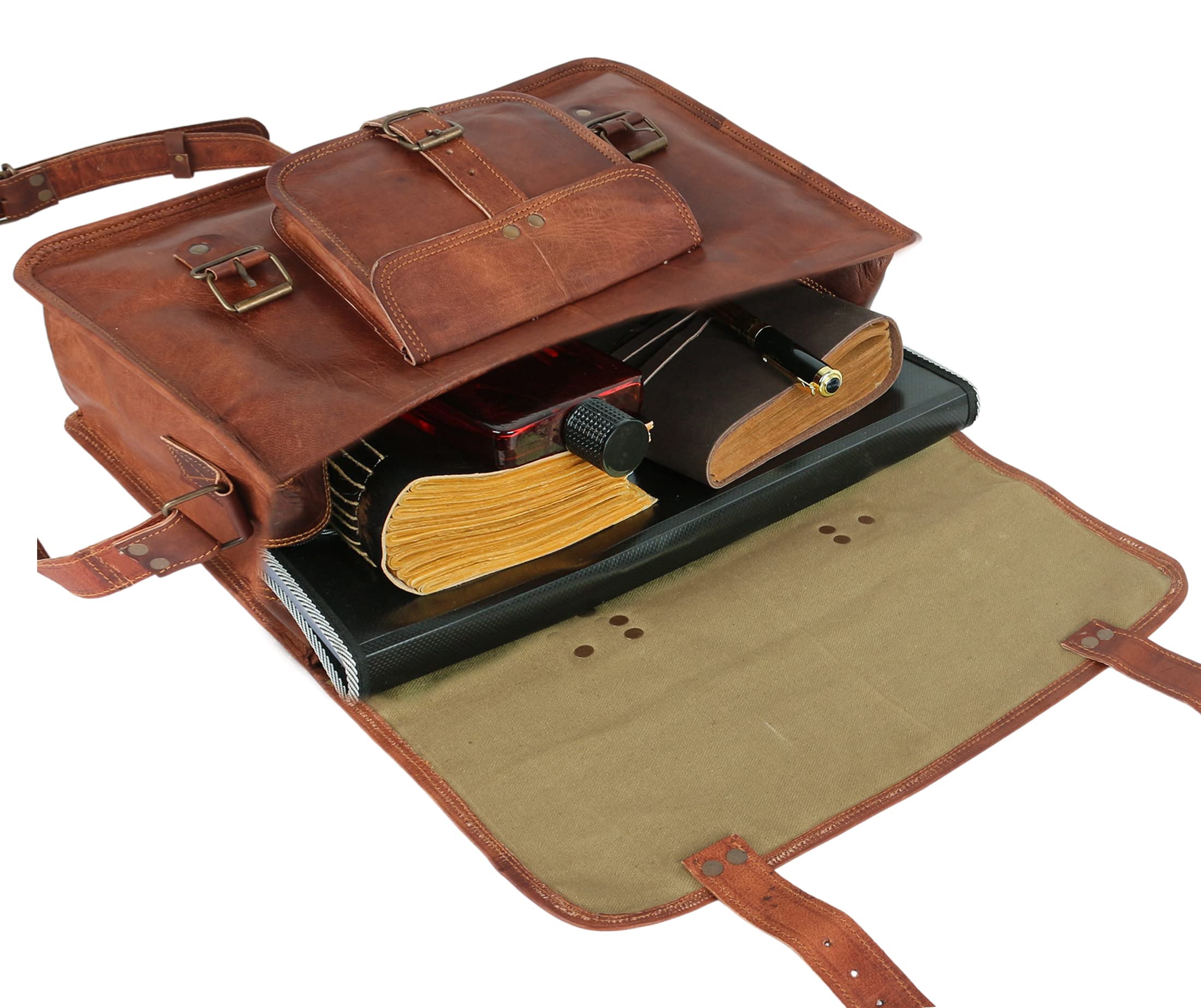 The Vintage Stuff 16" Handmade Leather Travel Messenger Office Crossbody Bag Laptop Briefcase College Satchel Computer Best Bag for Men and women Brown