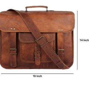 The Vintage Stuff 16" Handmade Leather Travel Messenger Office Crossbody Bag Laptop Briefcase College Satchel Computer Best Bag for Men and women Brown