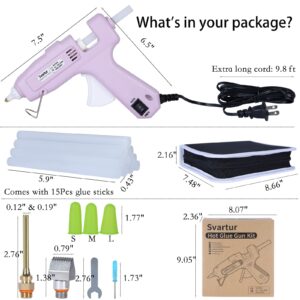 Full Size Hot Glue Gun with 60W/100W/OFF Switch, 9.8ft Extra-long Power Cord Industrial Glue Gun with 2 Nozzles, 15 Glue Stick, Dual Power High Temp Hot Melt Glue Gun Large with Case for Craft, Purple