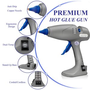 BLEDS Hot Glue Gun, Full-Size Glue Gun 80 & 120W, Stand-Up Large Glue Guns Anti-Dripping Dual High Temp Hot Melt Glue Gun With 12 Glue Sticks for Craft Art Creative Office Decor DIY Quick Repairs