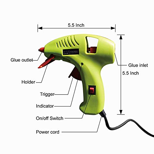 NEX&CO Kids Mini Hot Glue Gun with 60 Pack Colored Glue Sticks - Melting Adhesive Glue Gun Kit for Small Arts Craft Projects with Finger Protectors - Safety Low Temp On Off Switch LED Indicator Green