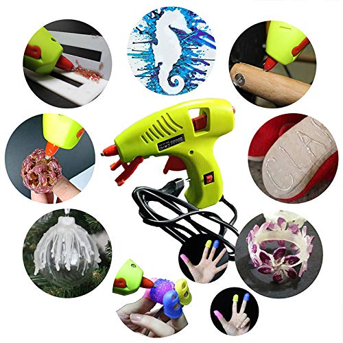 NEX&CO Kids Mini Hot Glue Gun with 60 Pack Colored Glue Sticks - Melting Adhesive Glue Gun Kit for Small Arts Craft Projects with Finger Protectors - Safety Low Temp On Off Switch LED Indicator Green