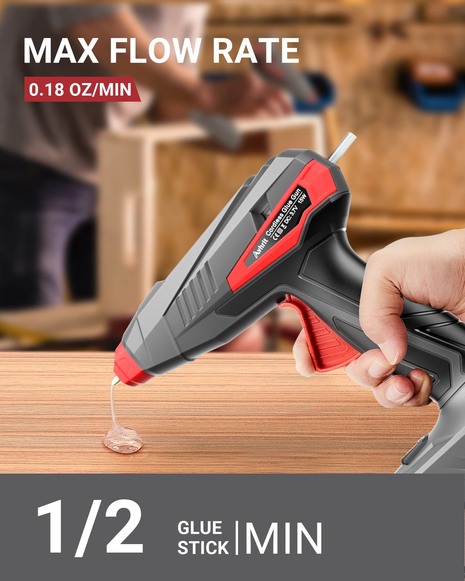 Avhrit Cordless Hot Glue Gun, Fast Preheating Glue Gun Kit with 20 Pcs Glue Sticks, Rechargeable Glue Gun with Built-in Battery, Auto Shut-off Glue Gun for Christmas Crafts, Repairs and DIY