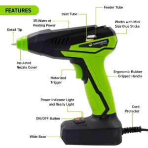 Surebonder MGG-35F Motorized Mini Hot Glue Gun, High Temperature, No Pumping Required, Hold Trigger for Continuous Flow, 35 Watts