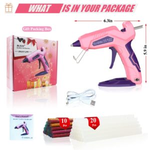 Cordless Glue Gun, BLEDS Rechargeable Fast Preheating Hot Glue Gun Kit with 2900 mAh Li-ion Battery 30 Pcs Colorful Glue Sticks Stand-Up Mini Hot Glue Gun No-Drip USB-C for DIY Gift Craft Decor