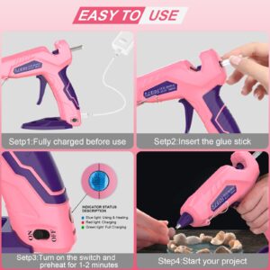 Cordless Glue Gun, BLEDS Rechargeable Fast Preheating Hot Glue Gun Kit with 2900 mAh Li-ion Battery 30 Pcs Colorful Glue Sticks Stand-Up Mini Hot Glue Gun No-Drip USB-C for DIY Gift Craft Decor