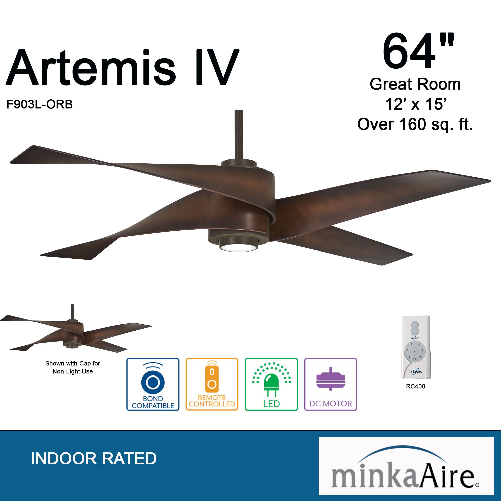 MINKA-AIRE F903L-ORB Artemis IV 64 Inch Ceiling Fan with LED Light and DC Motor in Oil Rubbed Bronze Finish